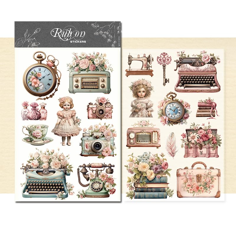 CATaireen Rub On Transfers Stickers 2 Sheets for Crafts Cloth Glass Acrylic Wood Furniture Small Vintage Junk Journal Supplies Scrapbooking Items Christmas Thanksgiving (Pink Typewriter) - Image 1